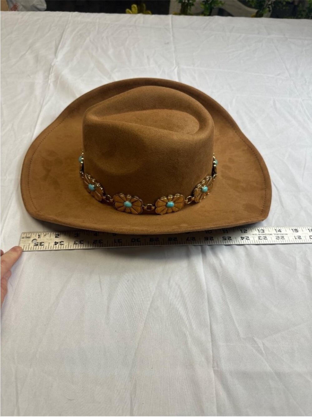 Brown Western Cowboy Hat with Turquoise Concho Band - Picture 4 of 6